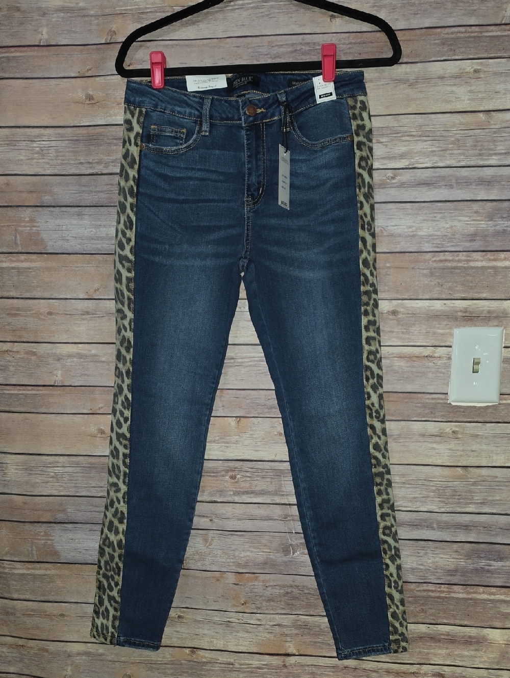 Judy Blue Dark Blue Skinny Jeans with Leopard Side Panels